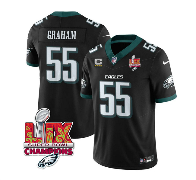 Men's Philadelphia Eagles #55 Brandon Graham Black 2025 Eagles Logo Super Bowl LIX Patch And 4-Star C Patch New F.U.S.E. Vapor Limited Stitched Football Jersey